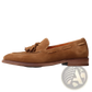 Tan Suede Tassel Loafers with Stitched Rubber Sole
