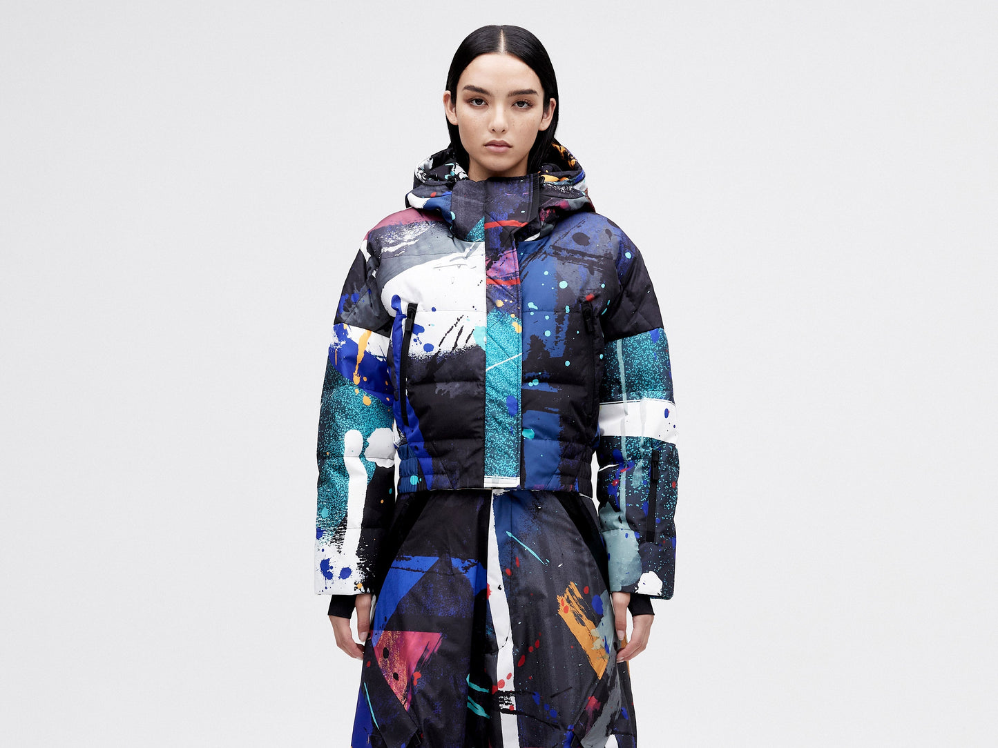 Cropped Down Jacket - Dark Splatter