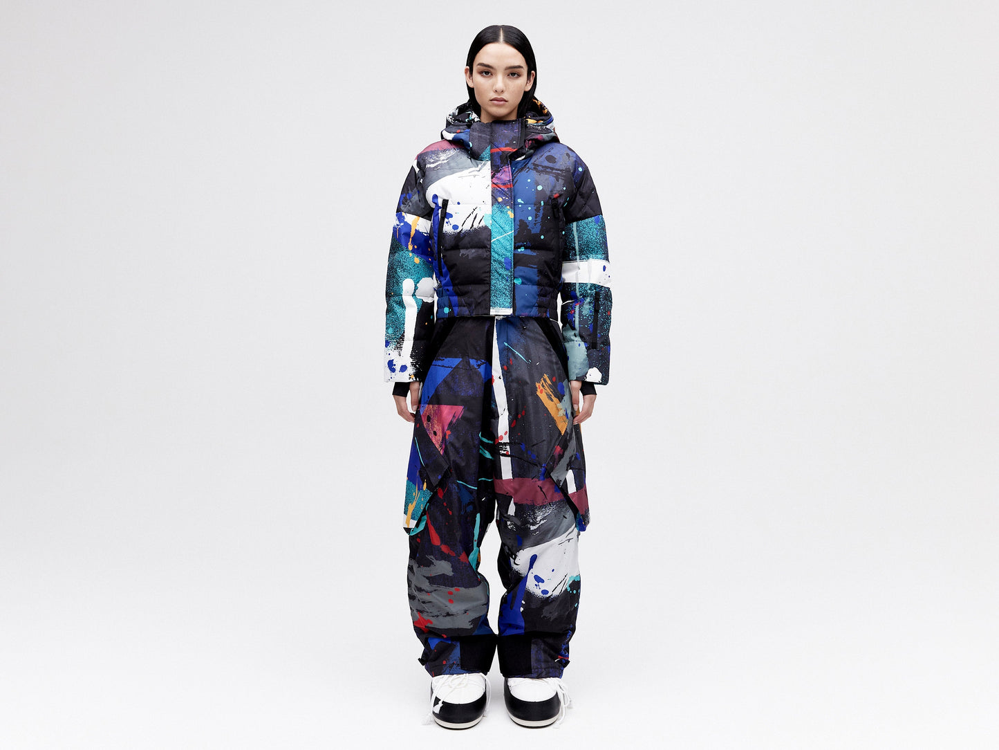 Cropped Down Jacket - Dark Splatter