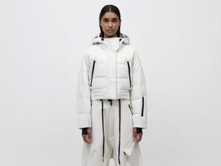 Cropped Leather Down Jacket - Vaporous Grey