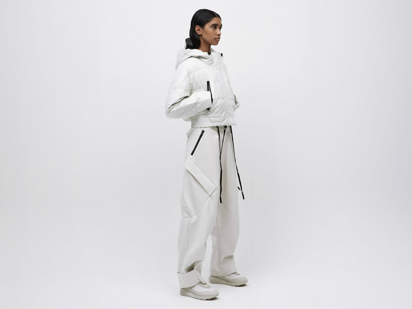 Cropped Leather Down Jacket - Vaporous Grey