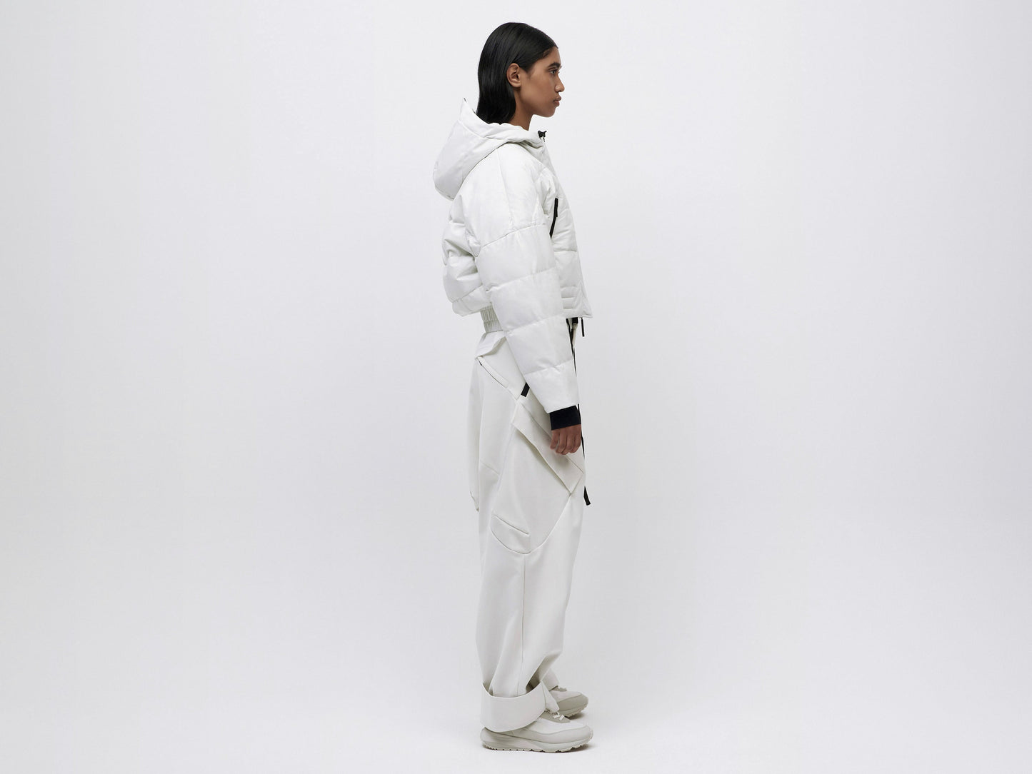 Cropped Leather Down Jacket - Vaporous Grey