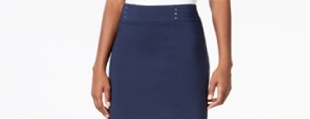 Saia feminina linha A com cintura rebitada JM Collection, azul, tamanho XX-G