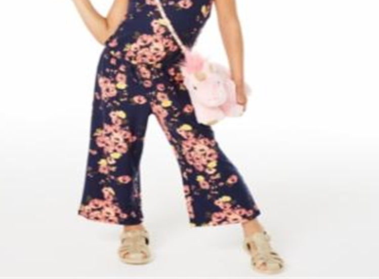 Macacão infantil com estampa floral e mangas esvoaçantes Epic Threads para meninas, azul, tamanho 4T