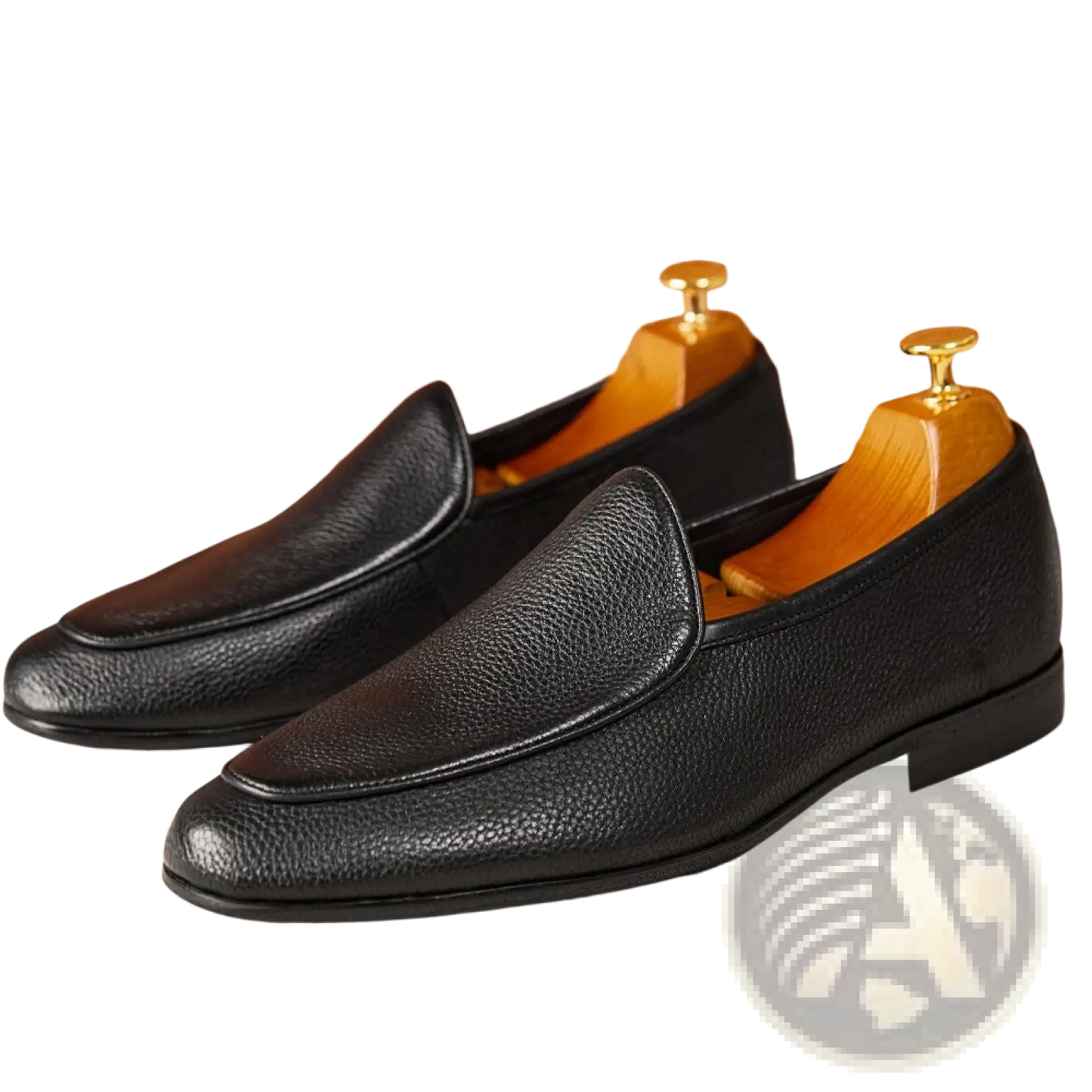Textured Cowhide Leather Pointed Toe Loafers