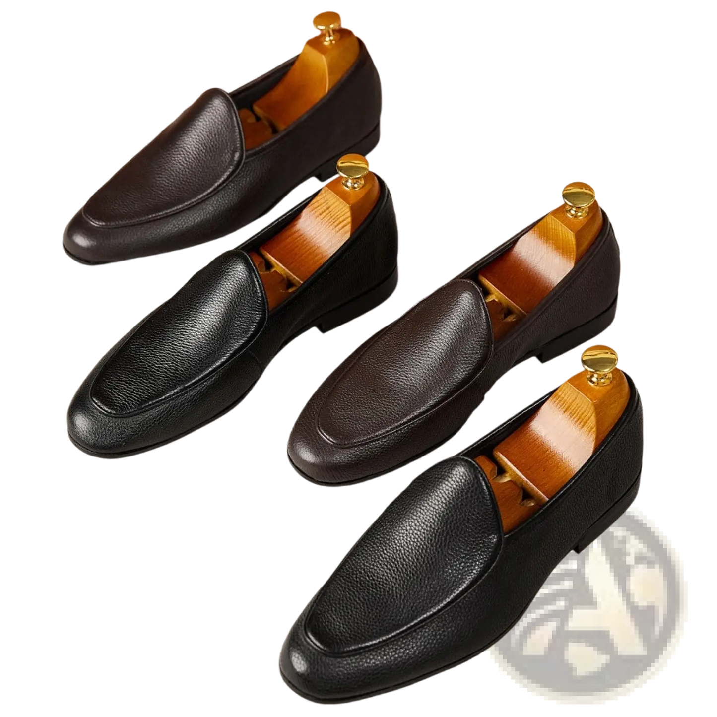 Textured Cowhide Leather Pointed Toe Loafers
