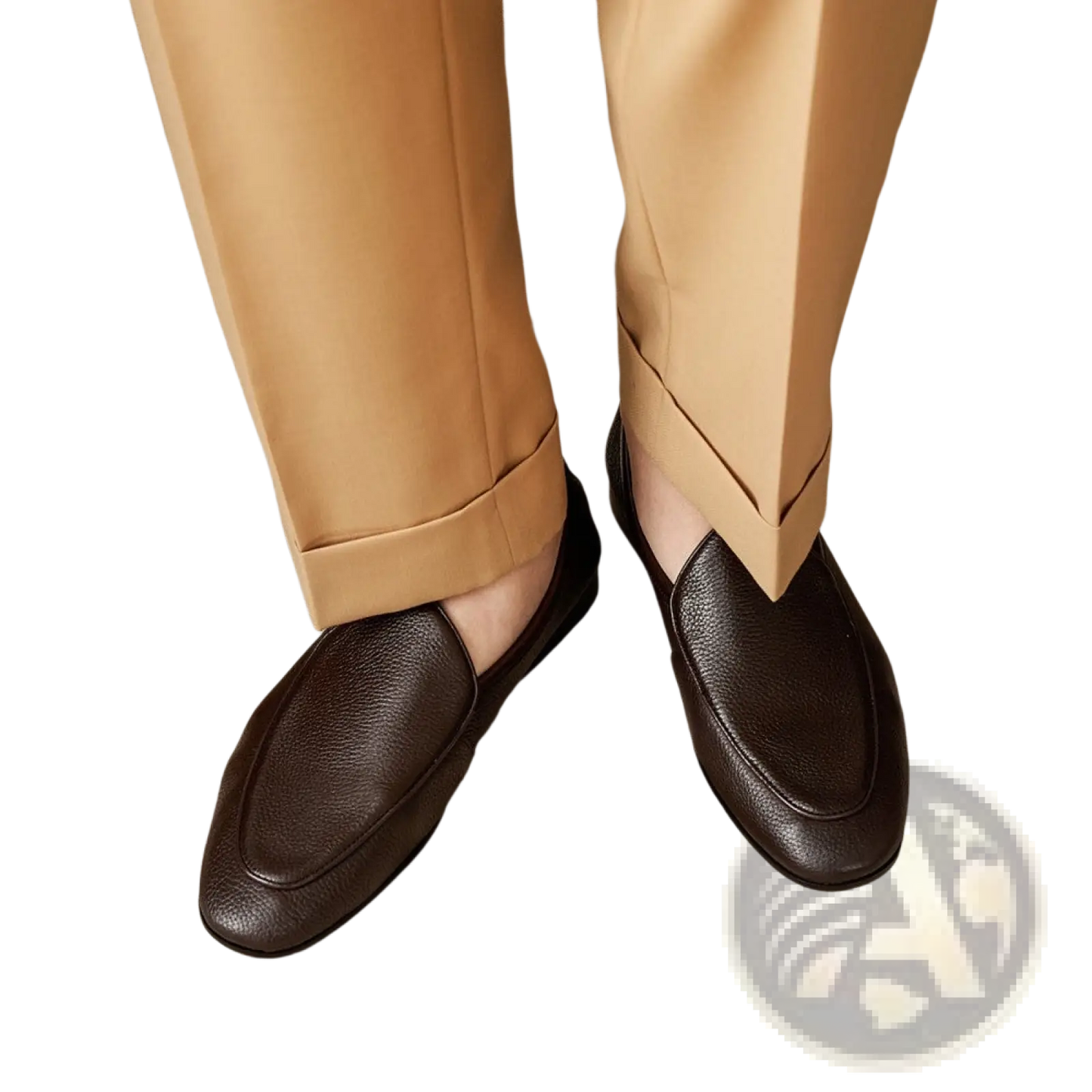 Textured Cowhide Leather Pointed Toe Loafers