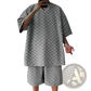 Textured Geometric Cotton Blend T-shirt and Shorts Set
