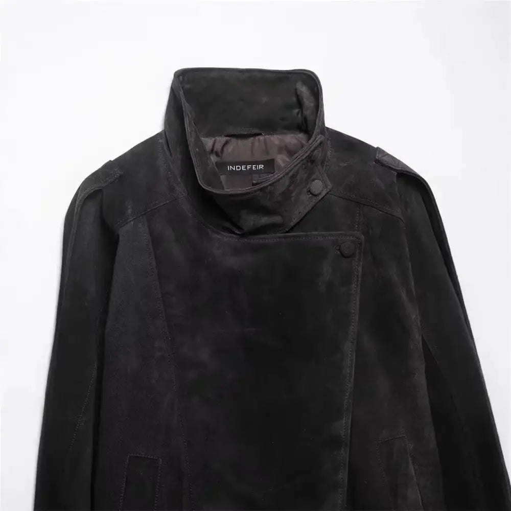 Women's Textured Black Suede Moto Biker Jacket