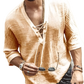 Textured Linen Lace Up v Neck Shirt