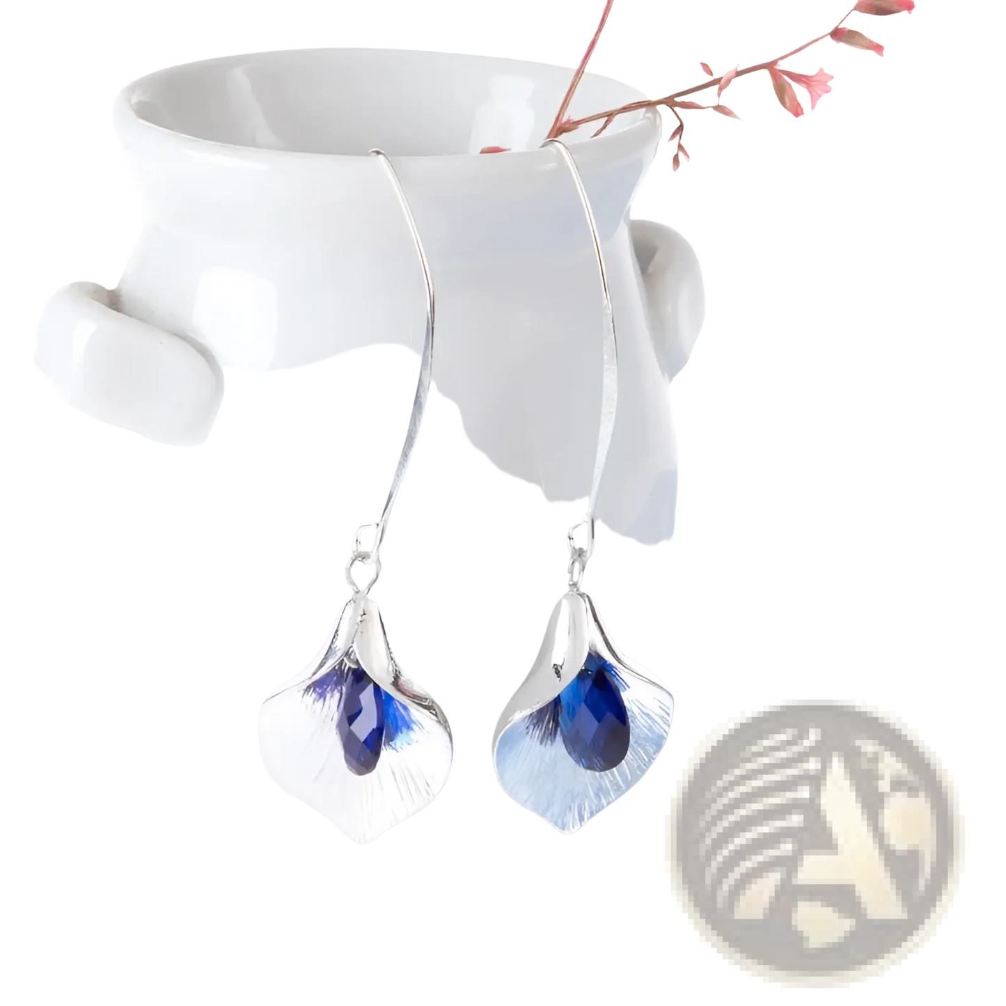 Textured Silver Orchid Crystal Drop Earrings