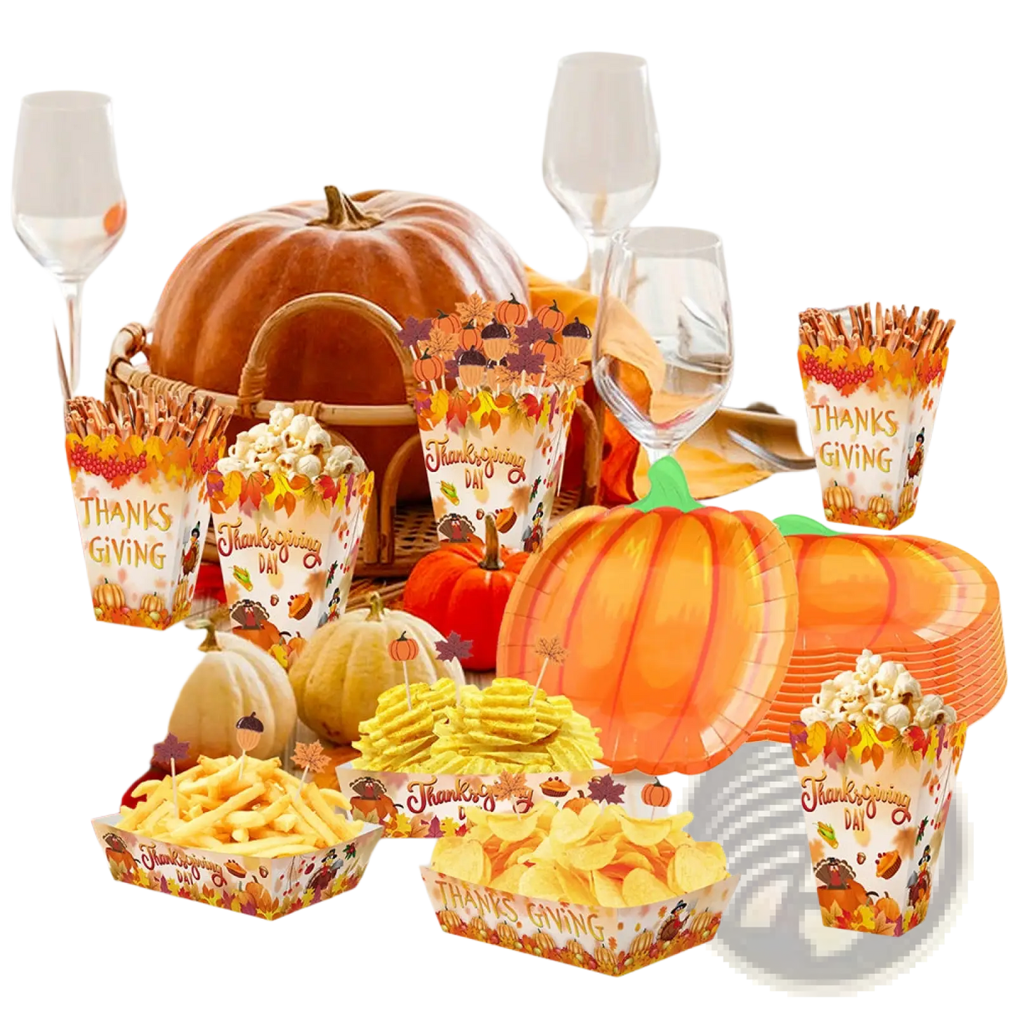 Thanksgiving Pumpkin Paper Plates and Tableware Set