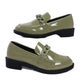 Olive Green Patent Leather Chunky Chain Loafers
