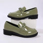 Olive Green Patent Leather Chunky Chain Loafers