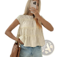 Tiered Striped Ruffle Hem Blouse in Beige