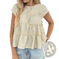 Tiered Striped Ruffle Hem Blouse in Beige