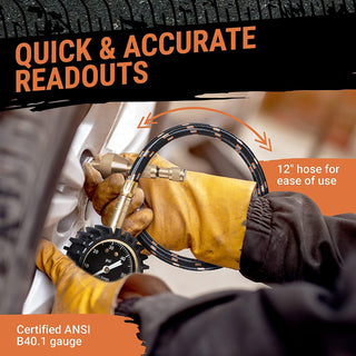 Manômetro de pressão de pneus (0-60 PSI) para serviços pesados, com estojo de espuma personalizado, tampas cromadas e ferramenta de reparo de núcleo de válvula, manômetro de pressão de ar rápido, desinfladores de pneus, acessórios off-road, pneus 4x4 