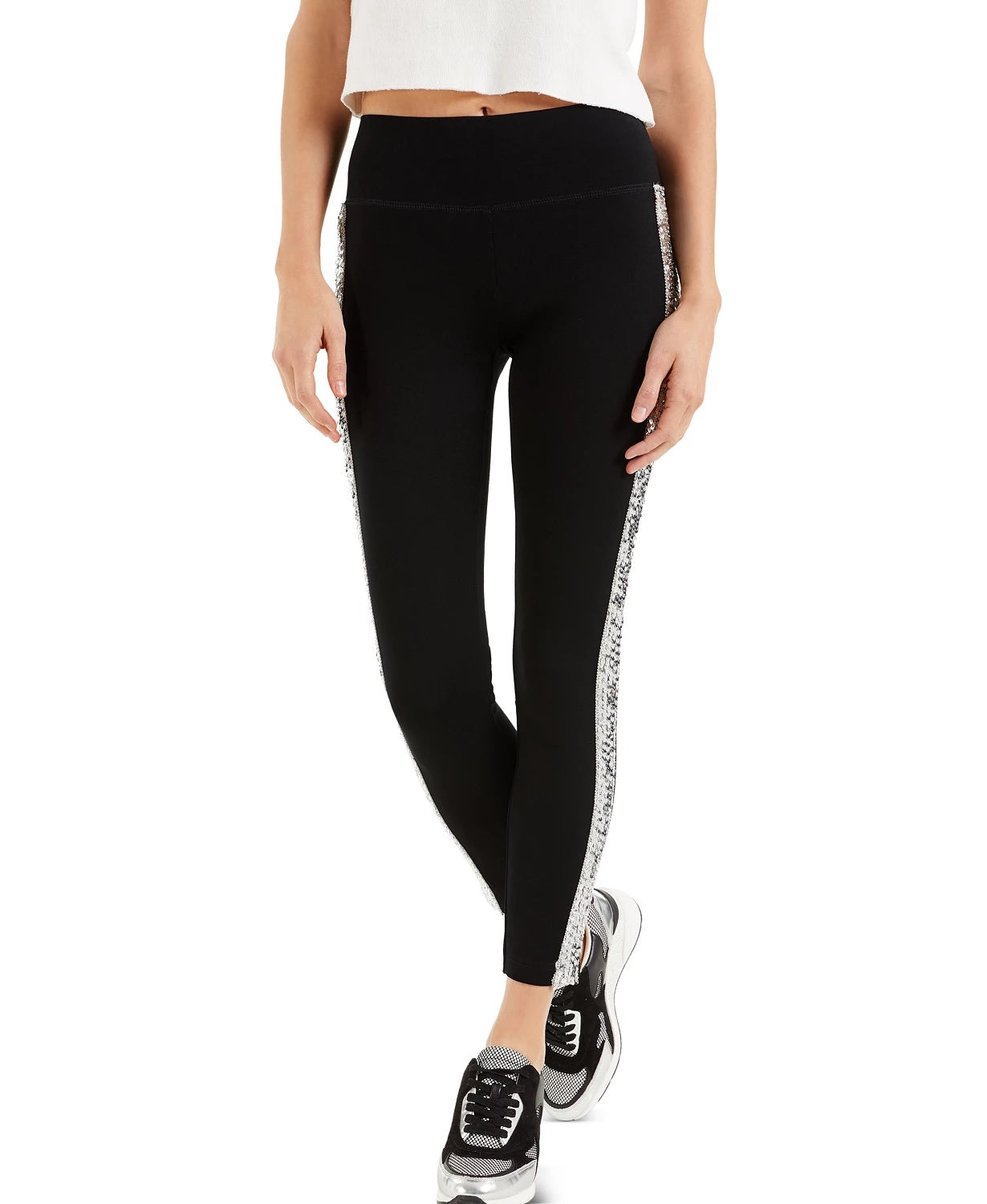 Calça feminina Petite Lantejoulas Ponte Pull-On da INC International Concepts, preta, tamanho 0 P