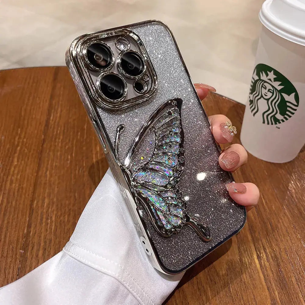 Shatterproof Quicksand Butterfly Crystal Phone Case