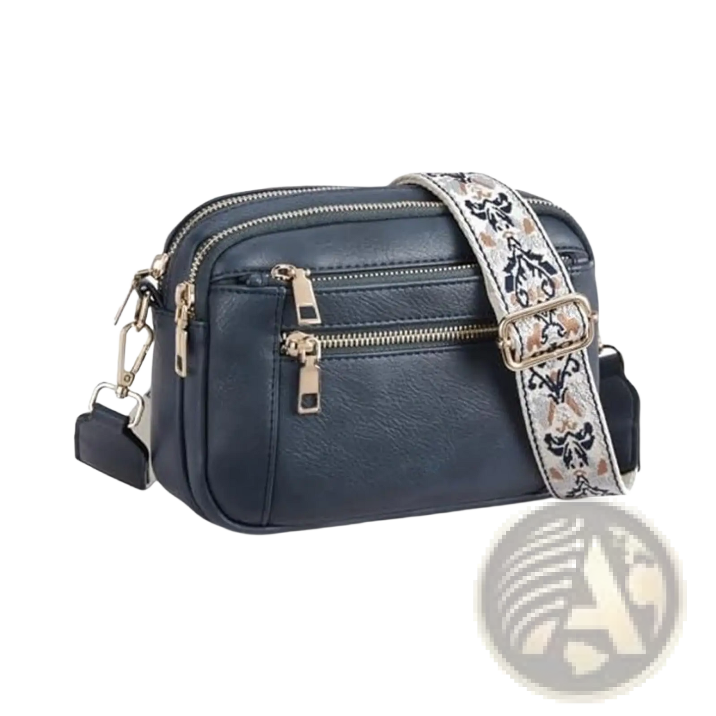 Triple Zipper Floral Strap Colorblock Crossbody Bag