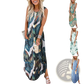 Tropical Print Sleeveless Irregular Hem Maxi Dress