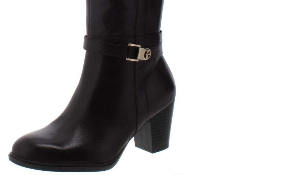 Botas femininas Giani Bernini Rozario com bico amendoado e cano médio, pretas, tamanho 10 M