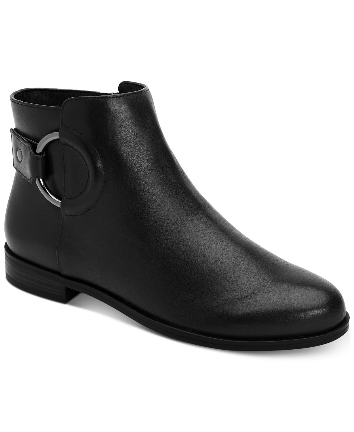 Botas femininas Alfani Avvia de couro com bico fechado e cano curto, pretas, tamanho 5 M