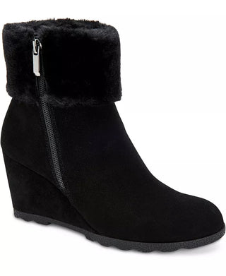 Botas femininas Alfani Step 'N Flex Oreena com punho de pele sintética e salto plataforma, pretas, tamanho 10 M