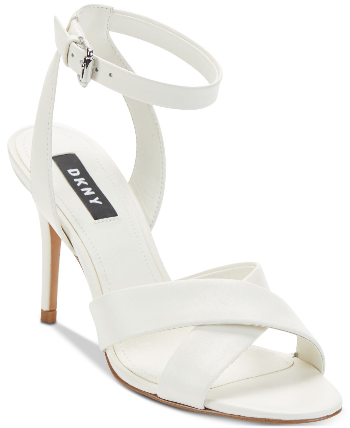Sandálias femininas DKNY Ivy Peep Toe casuais com tira no tornozelo, tamanho 9, brancas