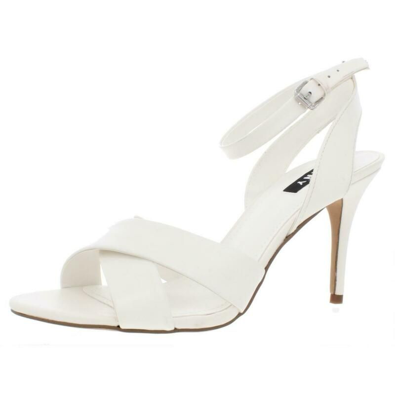 Sandálias femininas DKNY Ivy Peep Toe casuais com tira no tornozelo, tamanho 9, brancas