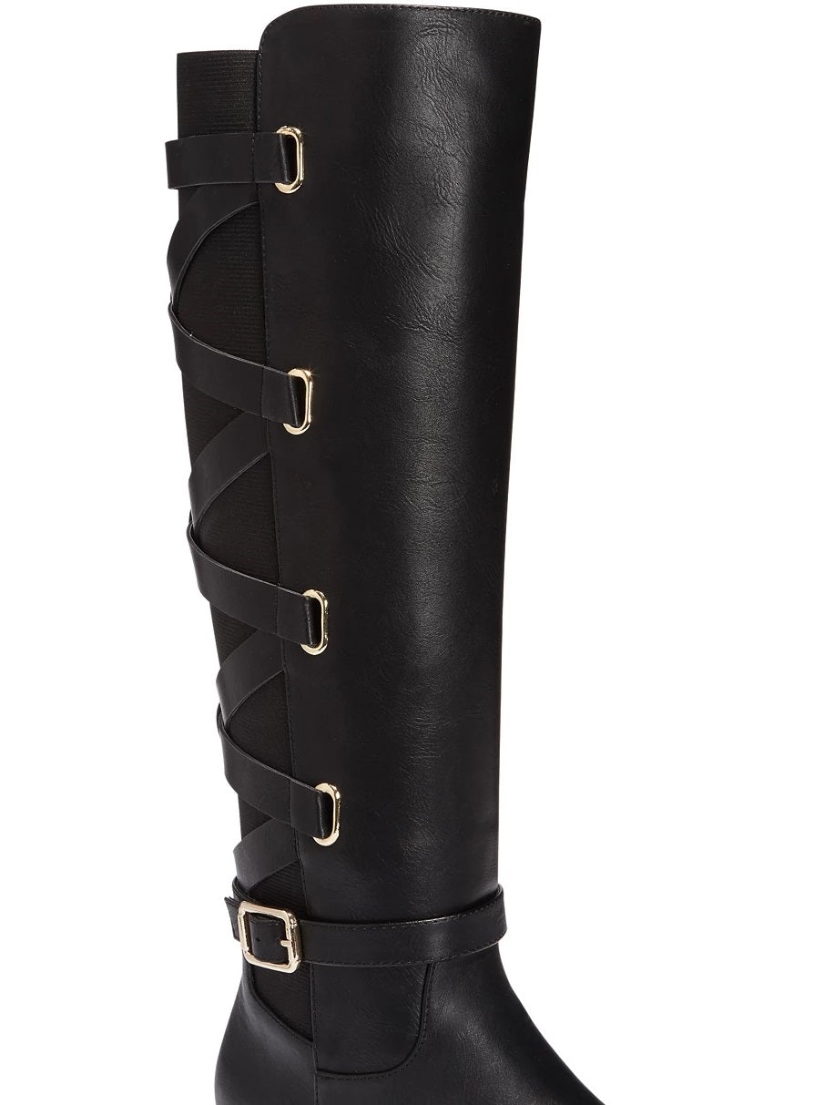 Botas de montaria Thalia Sodi Veronika Wide Calf femininas, pretas, tamanho 7 M