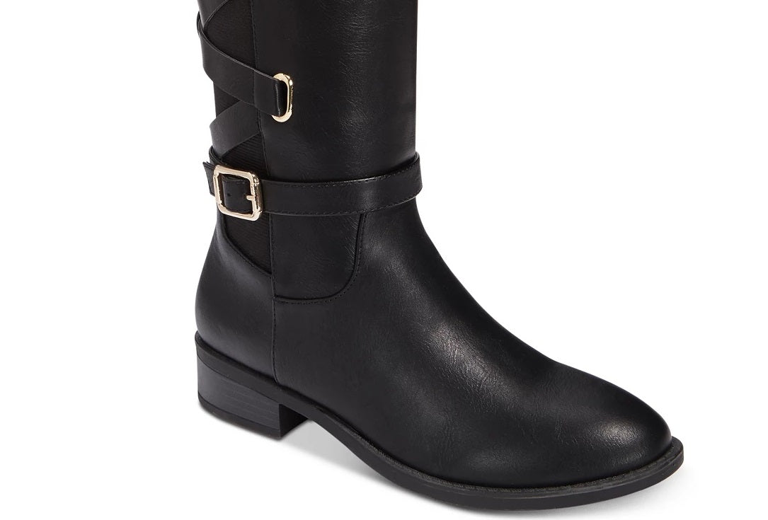 Botas de montaria Thalia Sodi Veronika Wide Calf femininas, pretas, tamanho 7 M