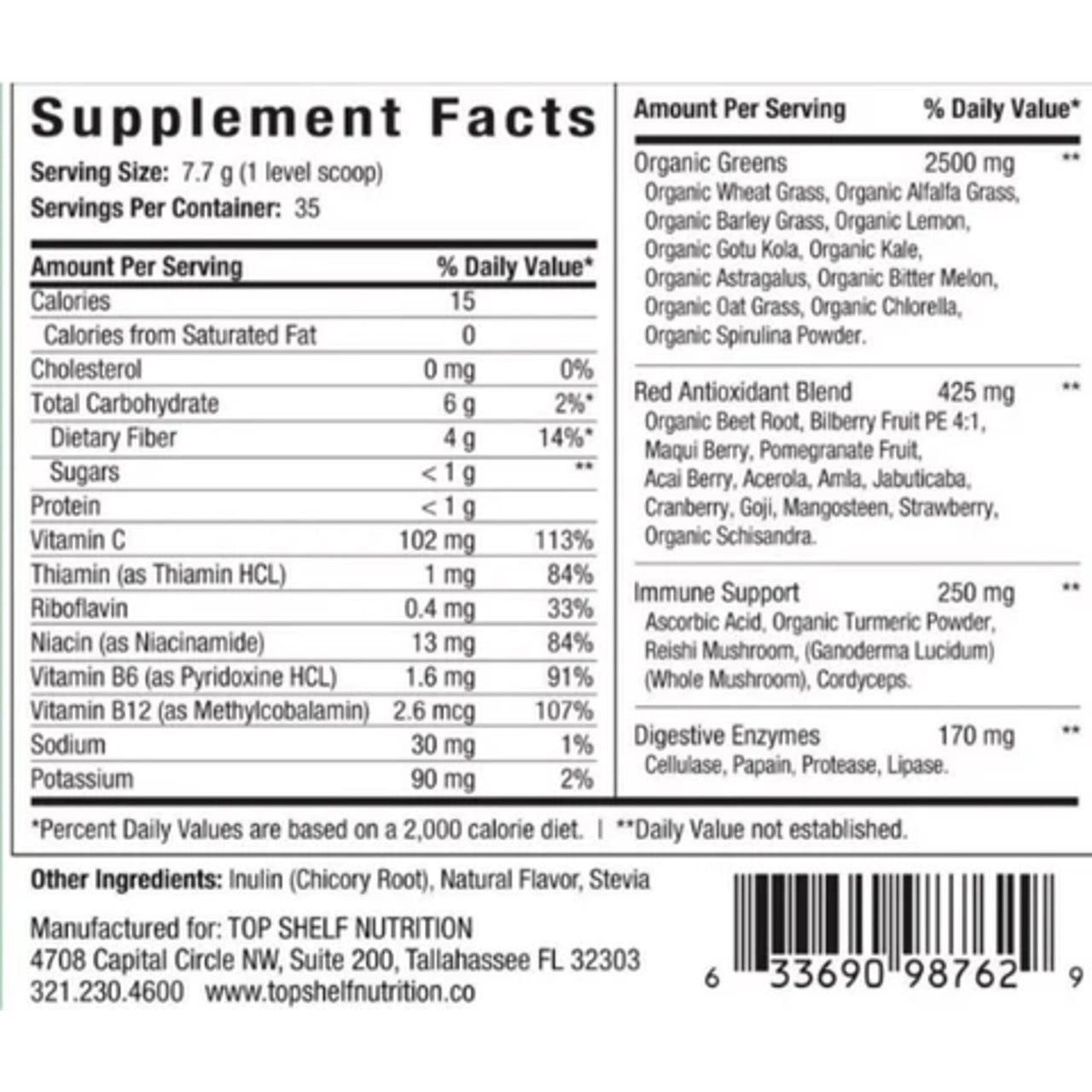 Top Shelf Nutrition Superfoods, suplemento alimentar - 9,5 oz