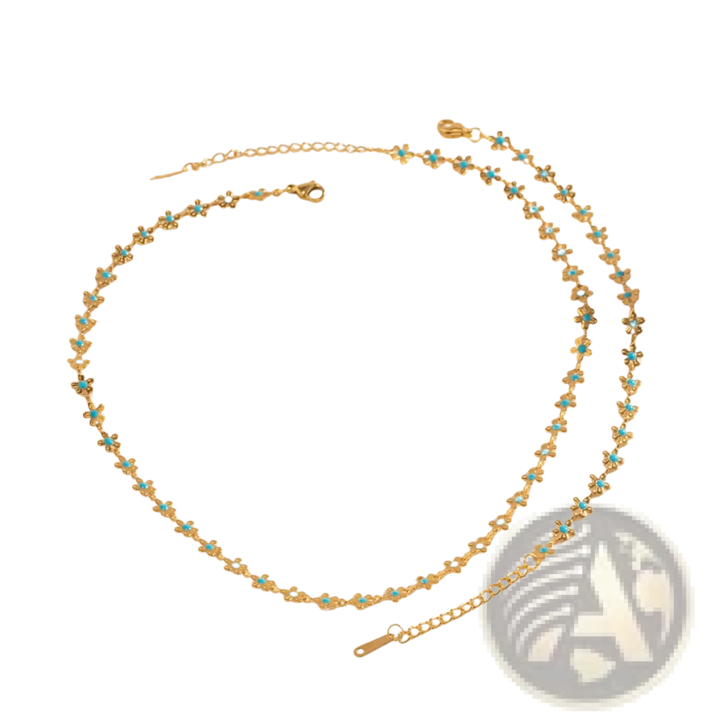 Turquoise Daisy Gold Chain Necklace and Bracelet Set