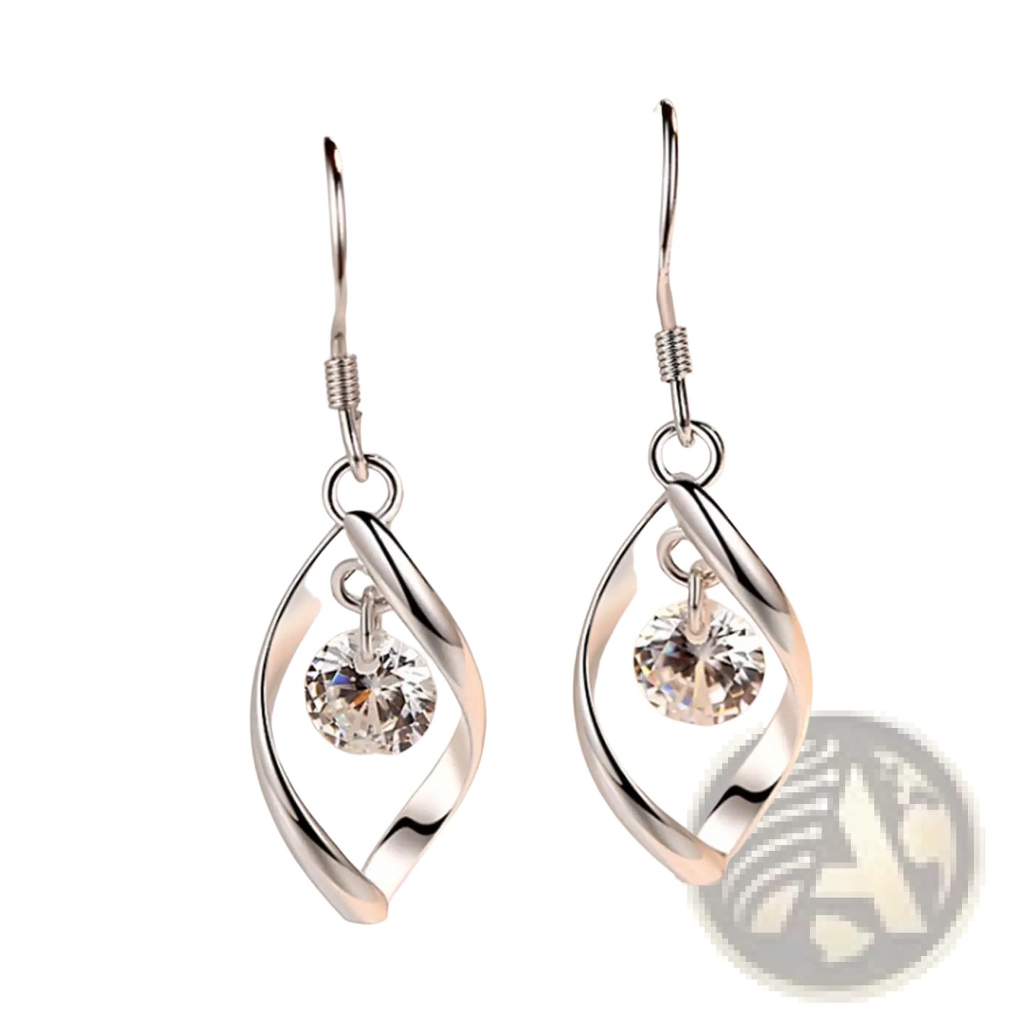 Twisted Teardrop Silver Earrings with Faceted Crystal Crystal