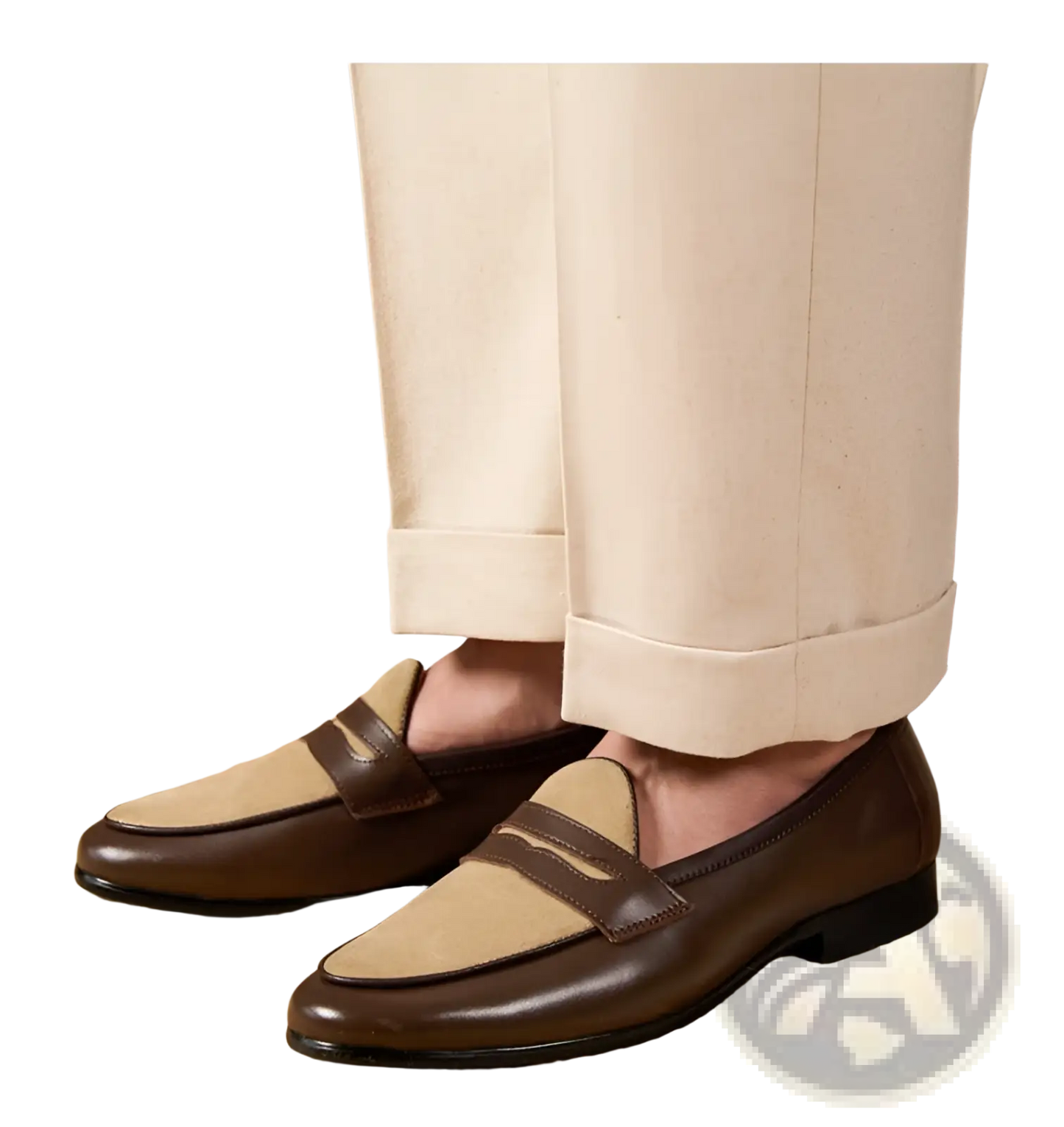 Two Tone British Style Suede Loafers with Block Heel