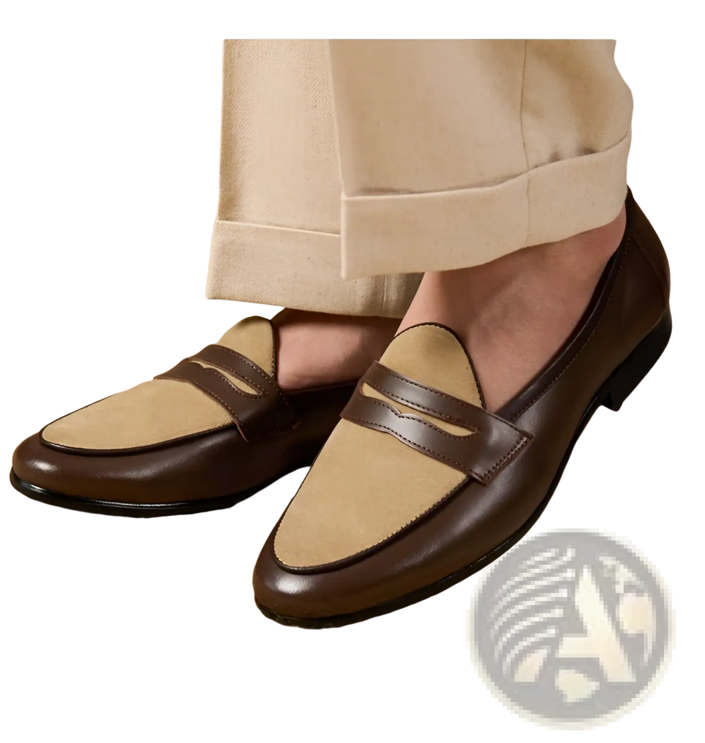 Two Tone British Style Suede Loafers with Block Heel