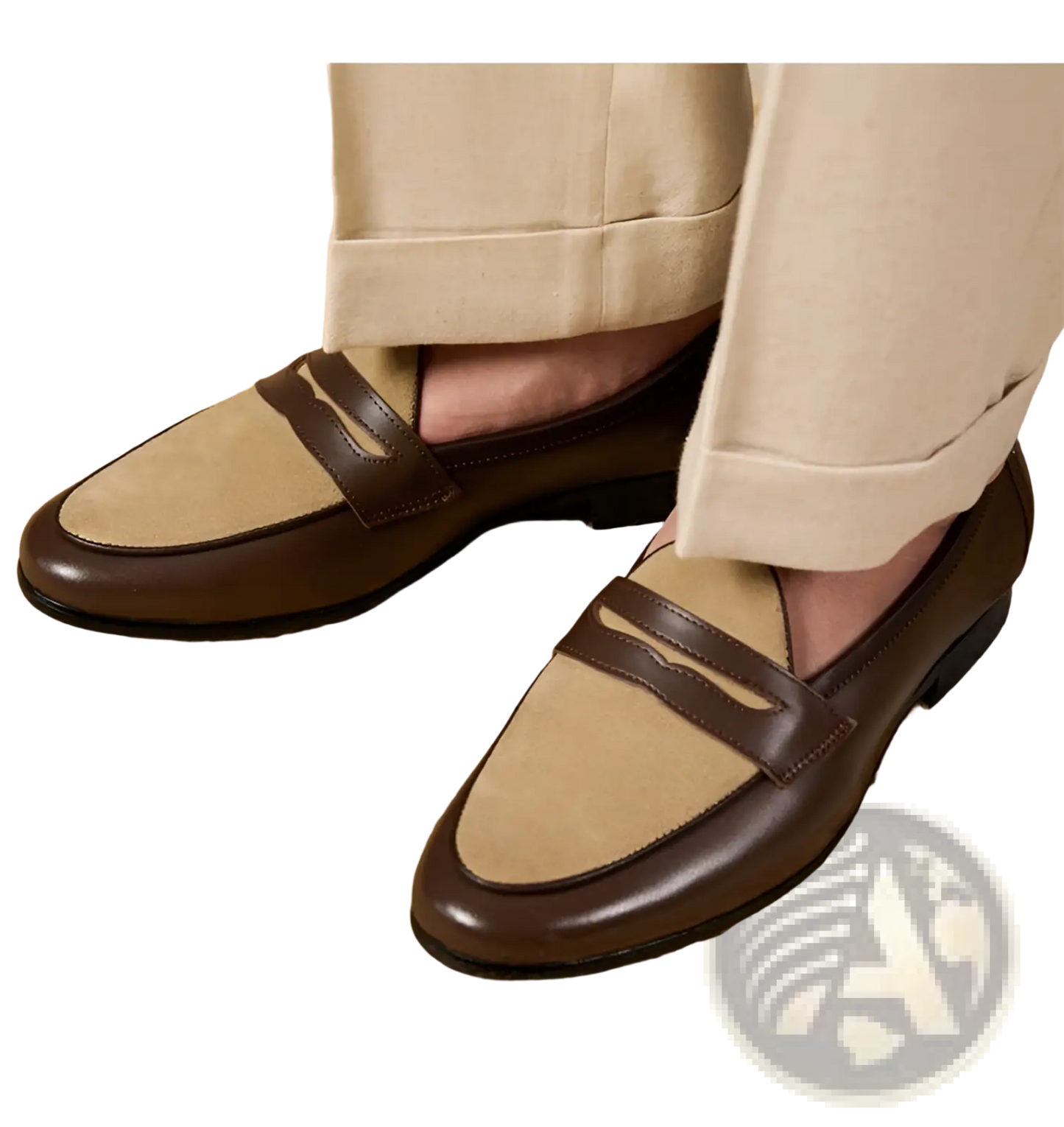Two Tone British Style Suede Loafers with Block Heel