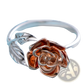 Two Tone Rose and Leaf Adjustable Silver Ring