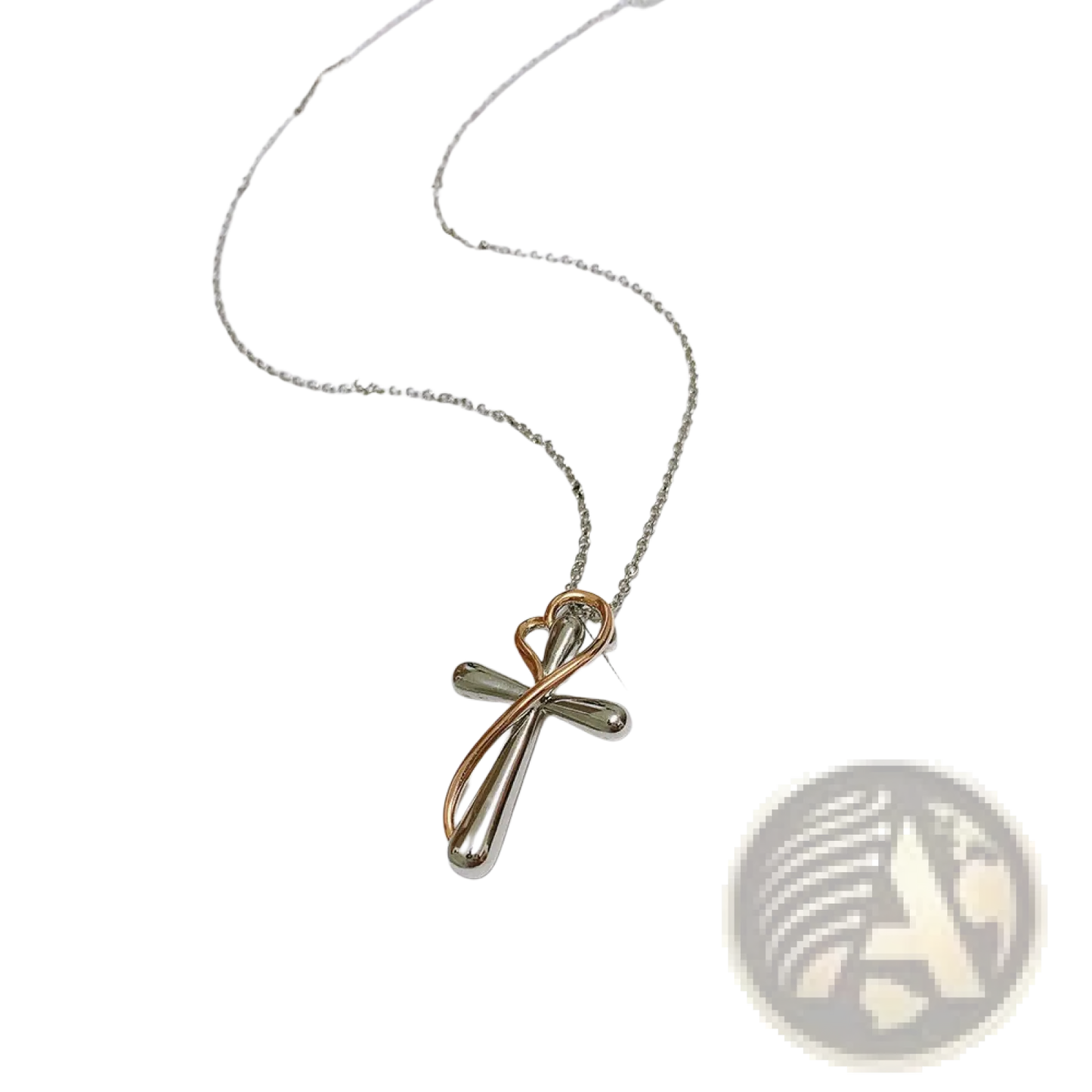 Two Tone Silver and Rose Gold Heart Infinity Cross Necklace