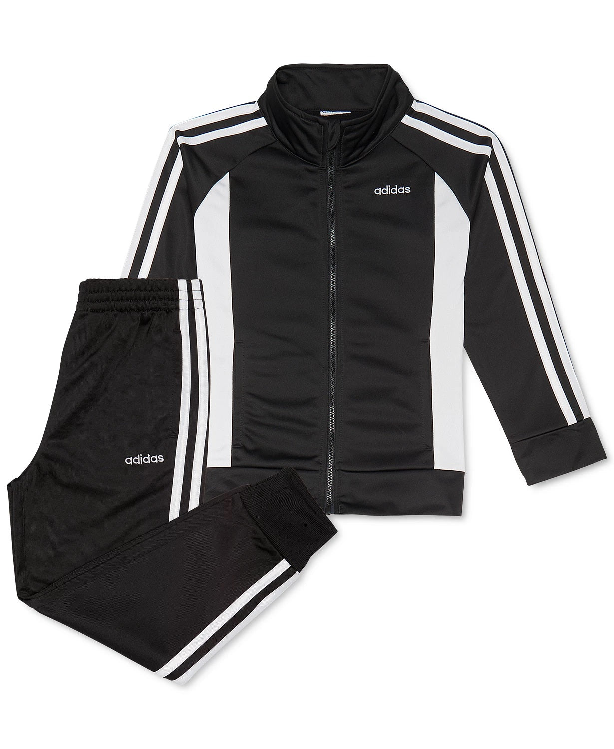 Conjunto de moletom e calça Adidas Little Girls 2 peças com blocos de cores, preto, tamanho 5