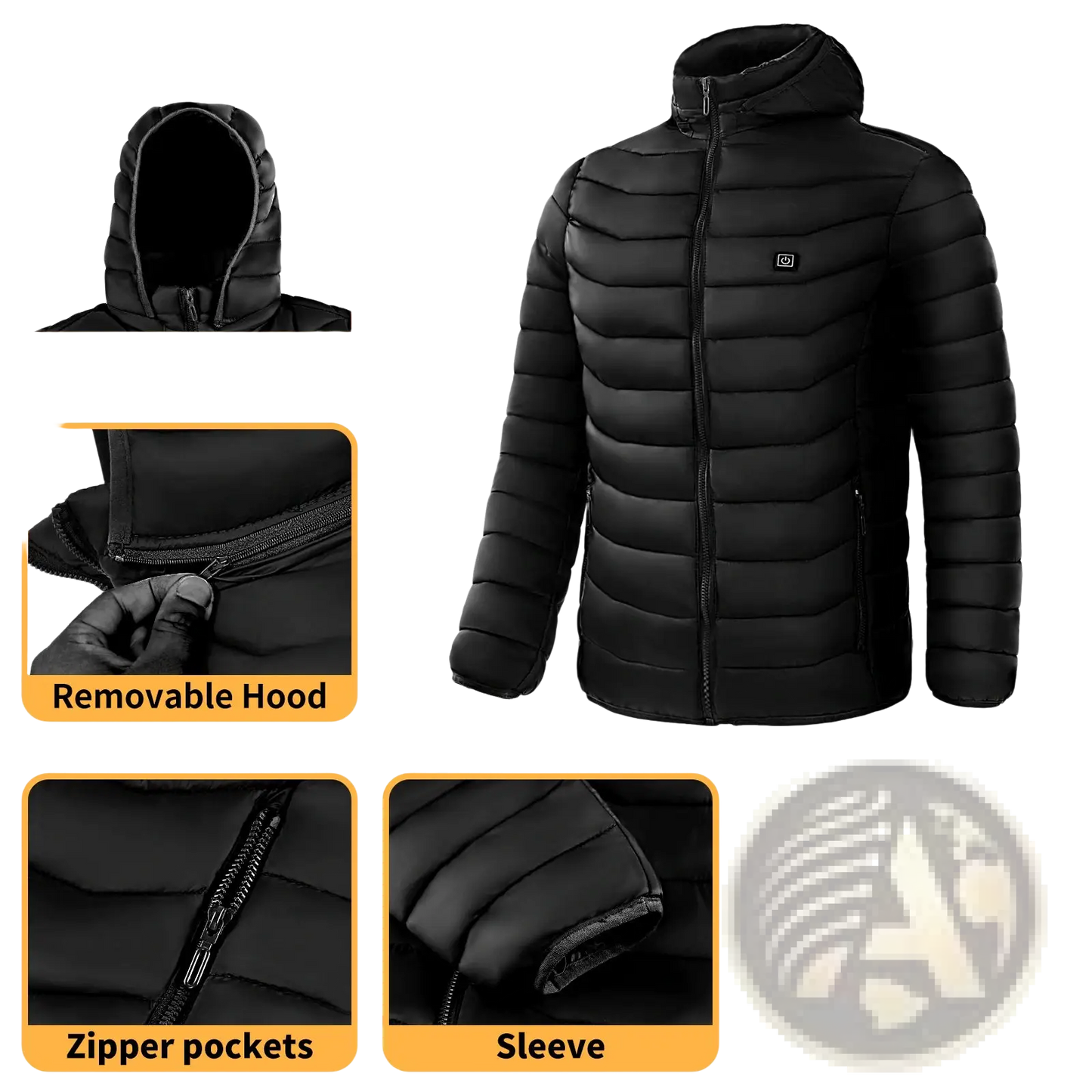 Unisex 9 Zone Electric Heated Hooded Puffer Jacket