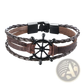 Unisex Braided Leather Infinity and Nautical Charm Bracelet