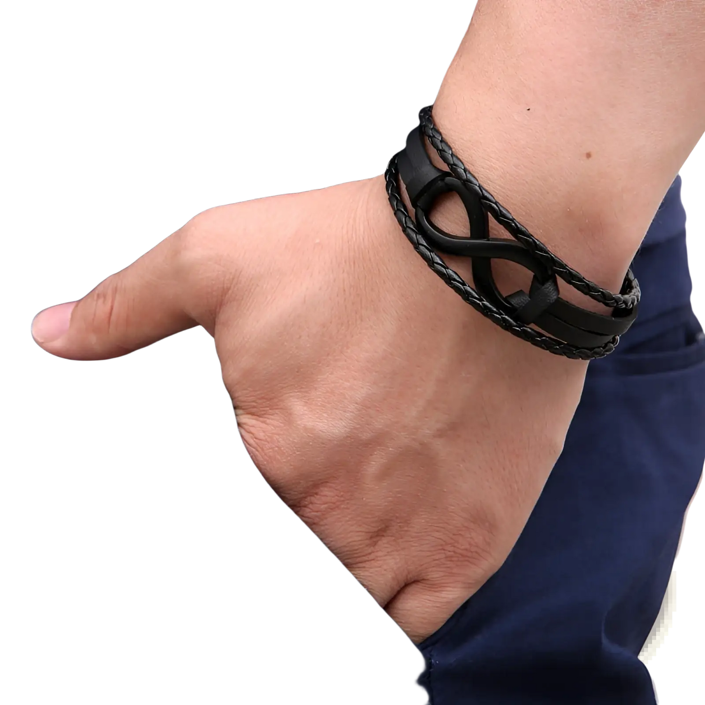 Unisex Braided Leather Infinity and Nautical Charm Bracelet