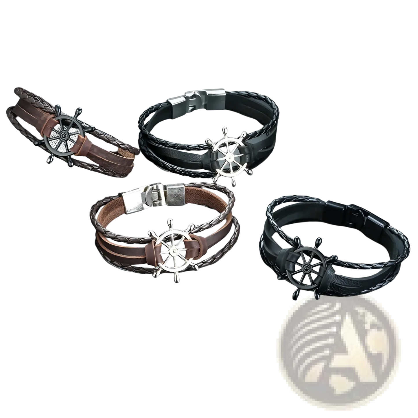 Unisex Braided Leather Infinity and Nautical Charm Bracelet