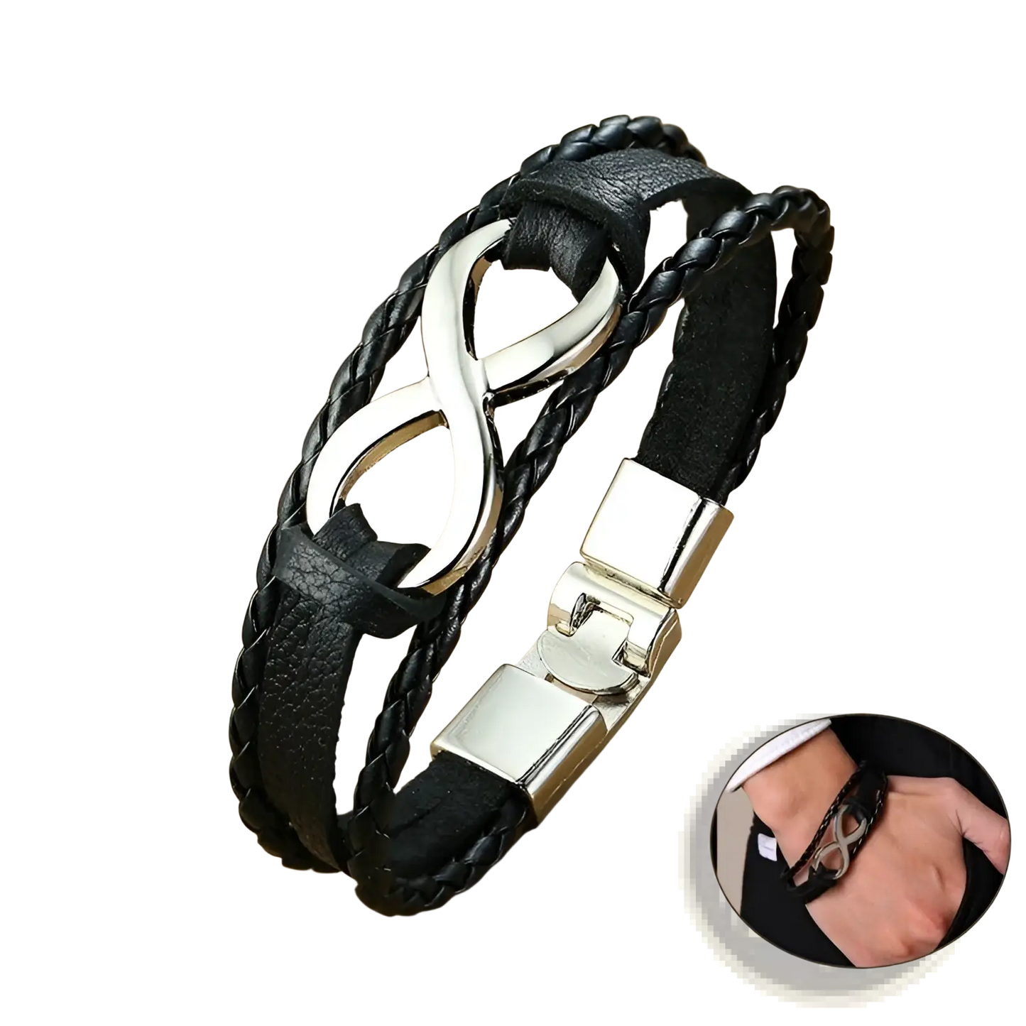 Unisex Braided Leather Infinity and Nautical Charm Bracelet