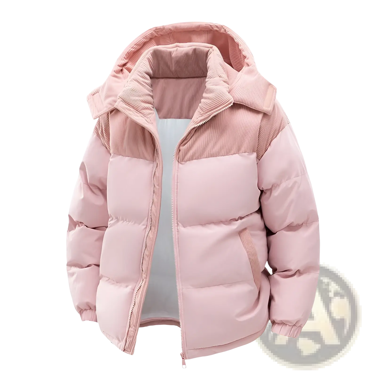 Unisex Corduroy Patchwork Detachable Hood Puffer Jacket