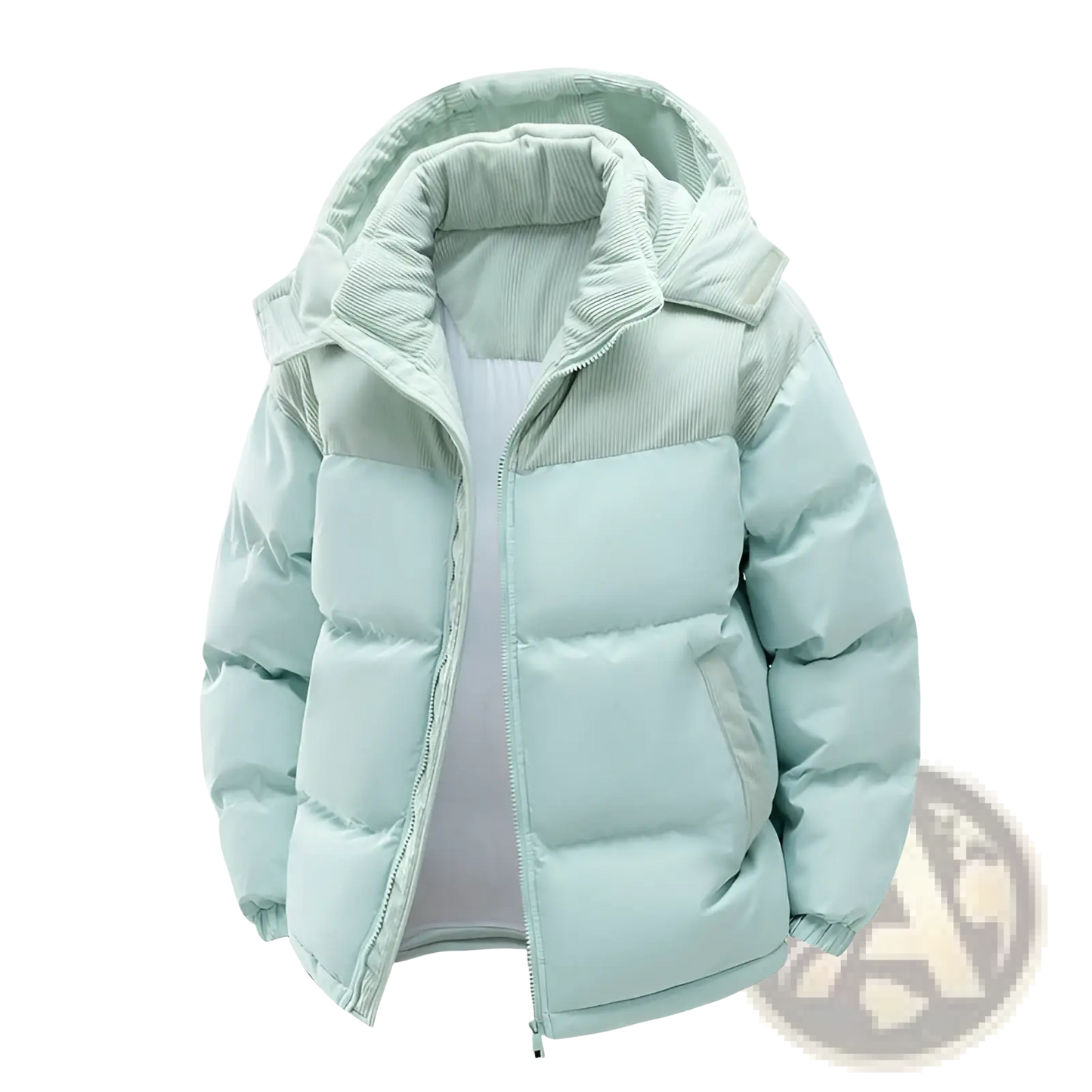 Unisex Corduroy Patchwork Detachable Hood Puffer Jacket