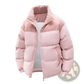 Unisex Corduroy Patchwork Detachable Hood Puffer Jacket