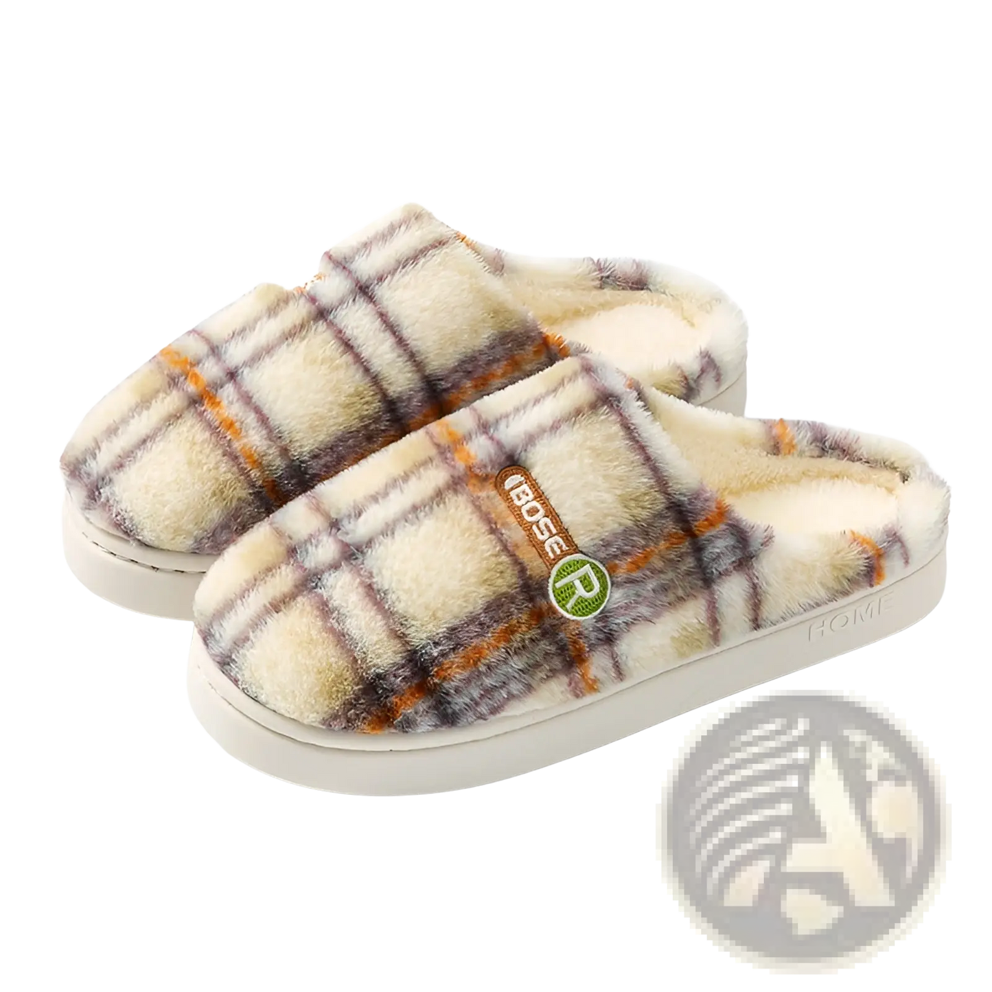 Unisex Plaid Fleece Lined Non Slip Indoor Slippers